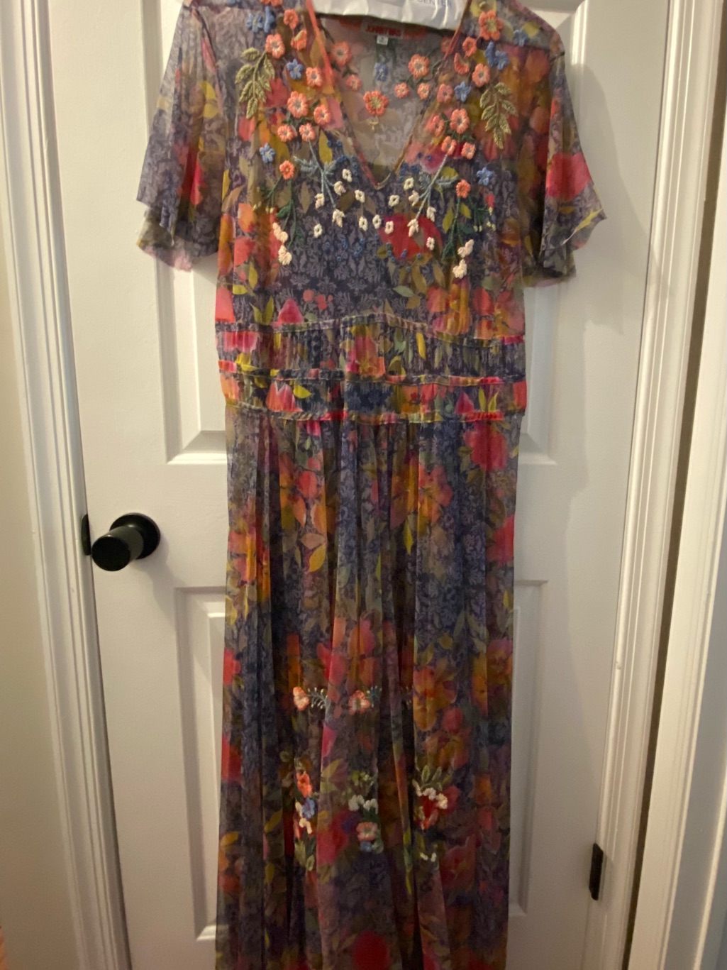 Johnny Was Purple Floral Embroidered Maxi Dress With Multicolor Blooms